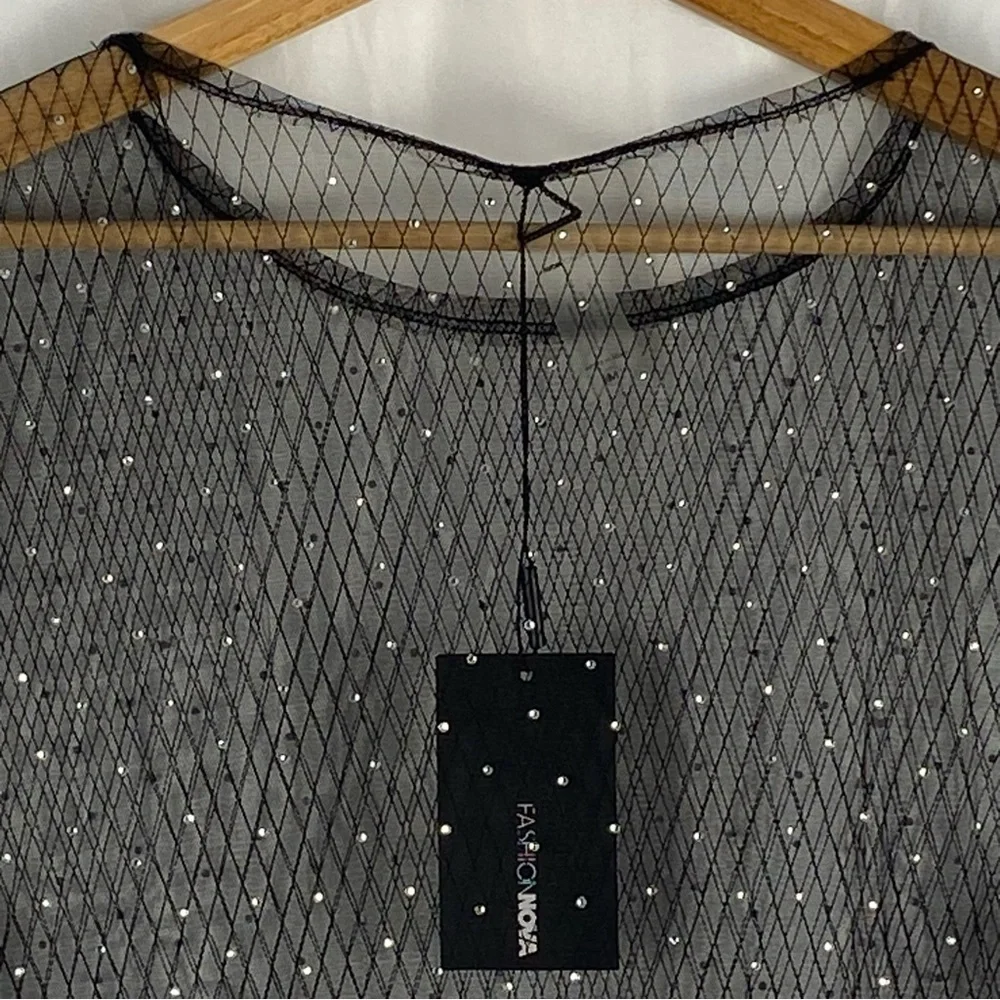 Fashion Nova Black Sheer Short Sleeve Dress with Silver Accents Size Medium - Picture 13 of 16